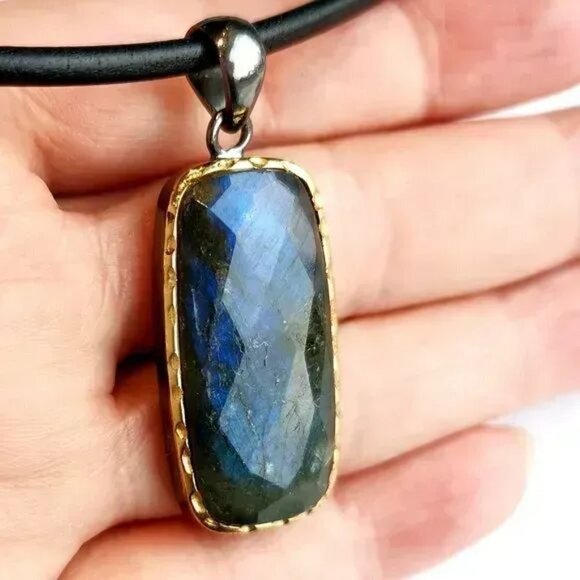 NEW labradorite pendant necklace in Sterling Silver 14k gold vermeil - Picture 4 of 9